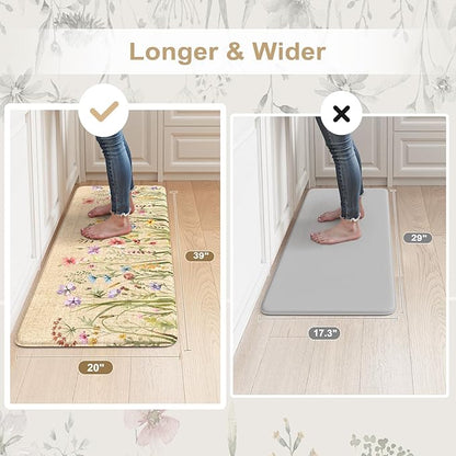 KIMODE Kitchen Mats for Floor Anti Fatigue, Boho Flower Kitchen Rug, Cushioned Kitchen Floor Mats, Comfort Standing Mat, Padded Kitchen Floor Mat for Sink Laundry Office Desk 20"x39" Brown