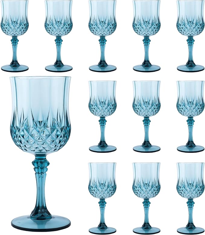 12Pack Plastic Wine Glasses, 7oz Vintage Goblets by LEYIQU