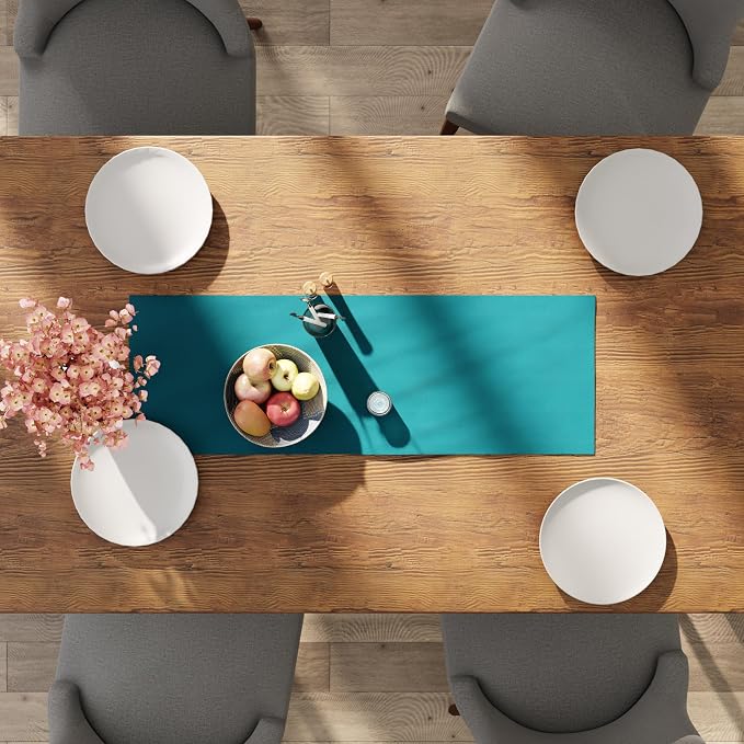 Encasa XO Table Runner, Cotton Canvas Dining Runner 13"x36" | Azul Blue - Image 4
