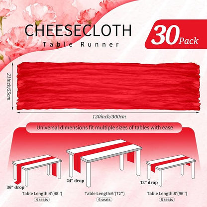 30 Pack Cheesecloth Table Runner 10FT Red Table Runner Boho Gauze Cheese Cloth - Image 2