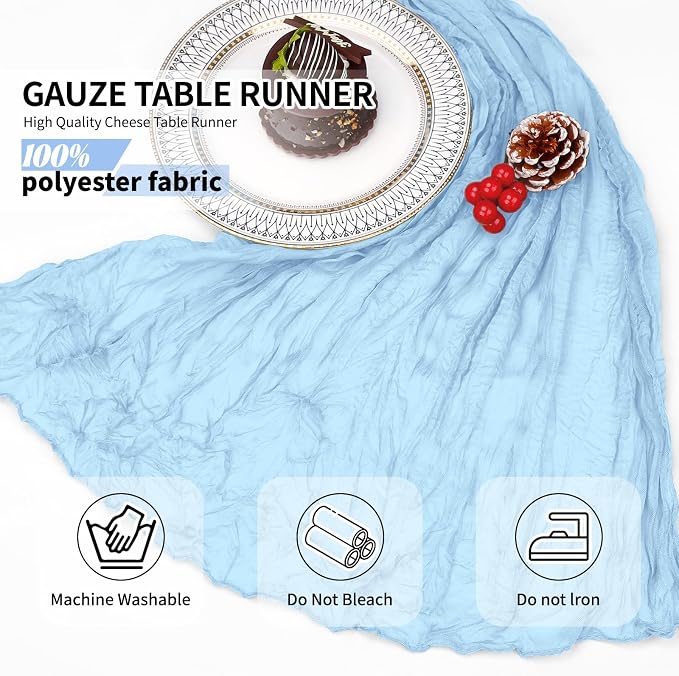 4 Pack Baby Blue Cheesecloth Table Runner 10Ft, Gauze Table Runners 21.5 x 120 - Image 5