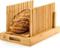 Bread Slicer for Homemade Bread - Bambüsi Upgraded Adjustable Bamboo Bread Cutter Board, Foldable Slicing Guide with Crumb Tray for Sourdough, Artisan Loaves, Bagels, Cakes, Bakery Kitchen Gadget Gift