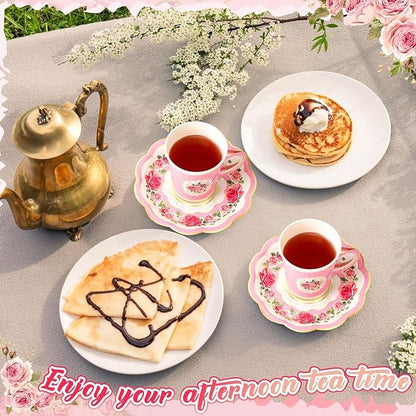 Jasni 168 Pcs Floral Paper Tea Cups and Saucers Set, Severs Disposable Tea - Image 2