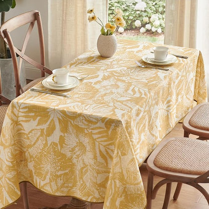 jinchan Yellow Tropical Floral Linen Rectangle Table Cloth 50x84 | Colorful - Image 2