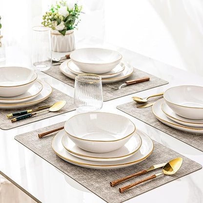AmorArc Ceramic Dinnerware Sets,Handmade Reactive Glaze Stoneware Plates and Bowls Set,Highly Chip and Crack Resistant Dishware | Dishwasher & Microwave Safe Dishes Set,Service for 4(12Pcs)