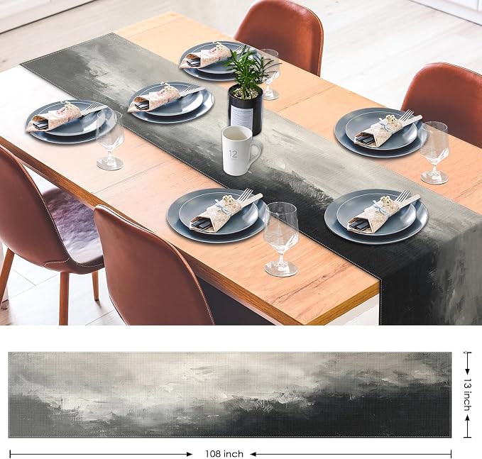 Emvency Table Runner, 13x72 Inch, Abstract Modern Black | And White Oil - Image 2