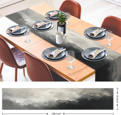 Emvency Table Runner, 13x72 Inch, Abstract Modern Black | And White Oil - Image 2