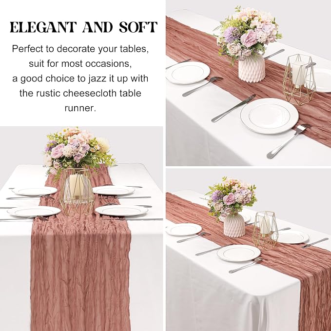 6 Pieces Dark Rose 10FT Cheesecloth Table Runner Boho Gauze Fabric Table Runner - Image 3