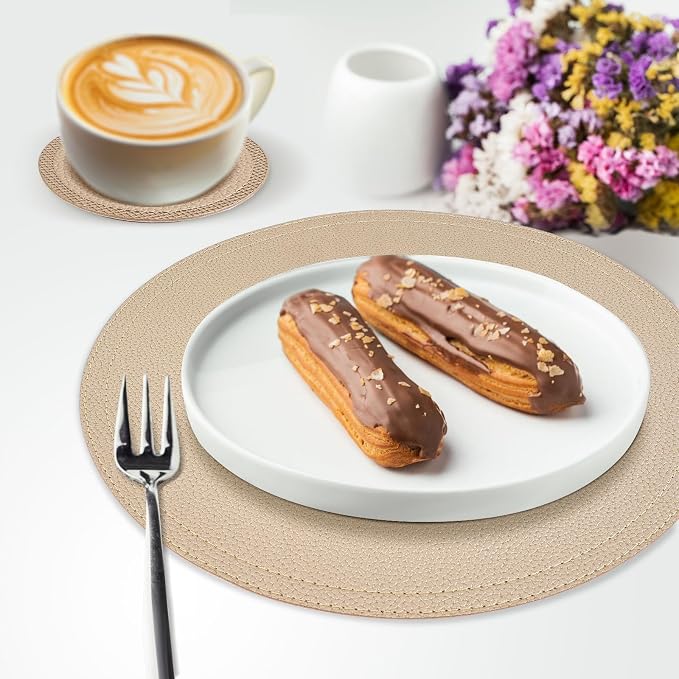 Set of 4 Faux Leather Gold Round Placemats and Coasters, Coffee Mats Kitchen - Image 6