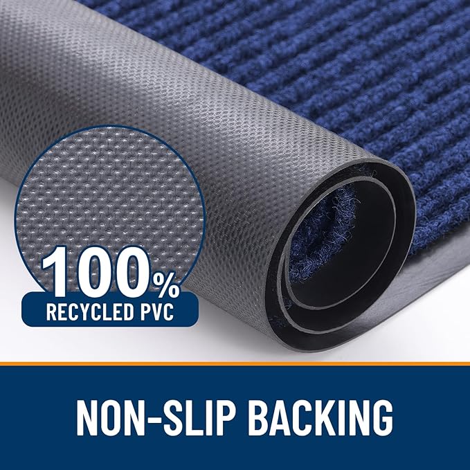 OLANLY Front Door Mat Indoor Outdoor Entrance, Waterproof Heavy Duty Doormat, Fade Resistant, Low Profile, Easy Clean Patio Porch Welcome Floor Mats for Entry, 40x32, Blue