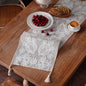 Embroidered Table Runner Boho Farmhouse Dresser Scarf, 4 Tassel Pendants by ARTBLOSS