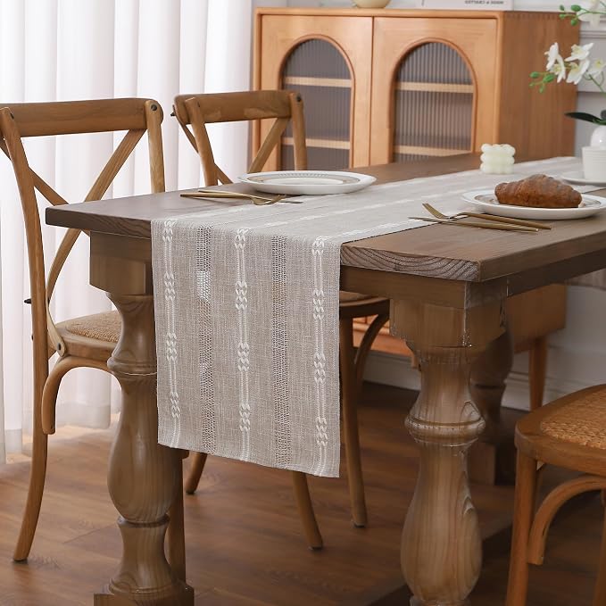Gernaice Boho Table Runner, Embroidered Cotton Linen Farmhouse Table Runners by Gernaice