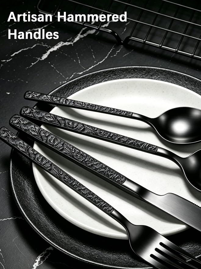 Black Silverware Set for 8 Modern Square Flatware Set Stainless Steel 32 Piece - Image 5