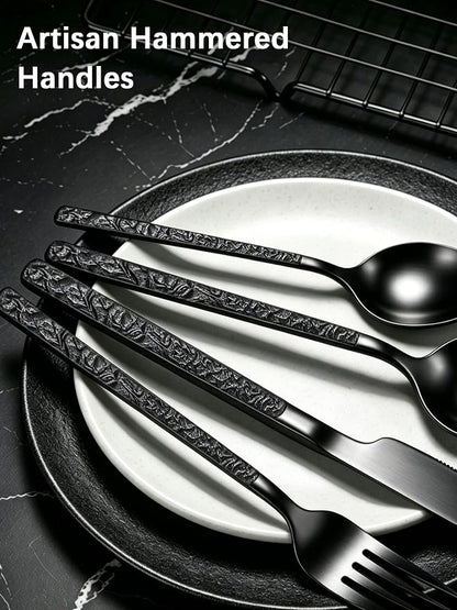 Black Silverware Set for 8 Modern Square Flatware Set Stainless Steel 32 Piece - Image 5