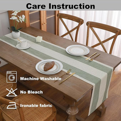 Gernaice Boho Table Runner, Rustic Striped Cotton Linen Farmhouse Table Runners - Image 5