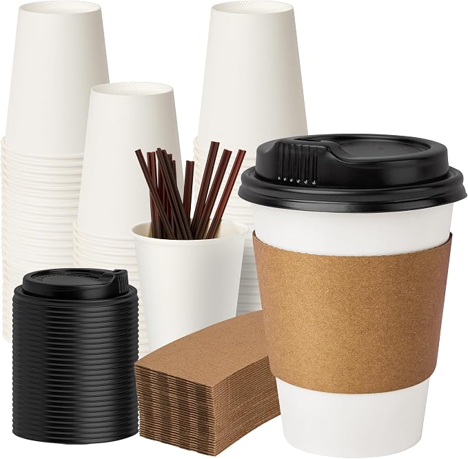12 oz 50 Pack Disposable Paper Coffee Cups by PACKINNO