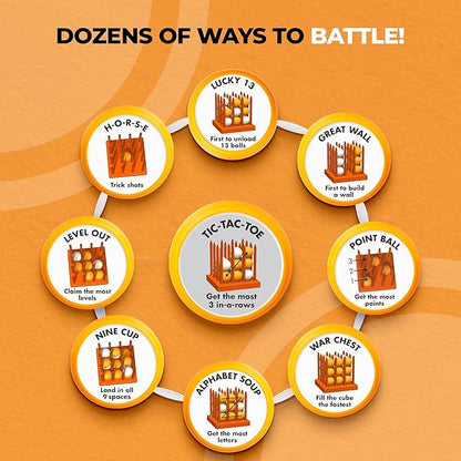 Bounce Battle™ Wood Edition – Family & Party Game for Kids, Teens & Adults – Fast-Paced Skill and Strategy Tabletop Game – Includes 27 Balls & Wooden Cube – Game of The Year Award Winner