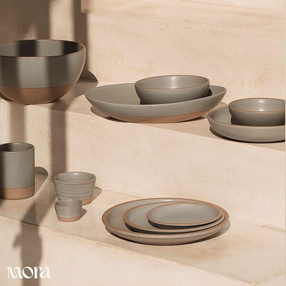 MORA Jumbo and Large Serving Dishes Set of 2, 13 inch and 12 inch Ceramic Pottery Oval Platters - Microwave, Oven and Dishwasher Safe - Peppercorn & Terracotta