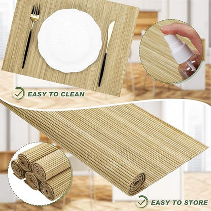 Set of 24 Bamboo Placemats 15.8x12 Inch Sushi Rolling Mat Japanese Style Wicker Placemats Washable Heat Resistant Table Mats for Dinner Kitchen Wedding Party(Natural)