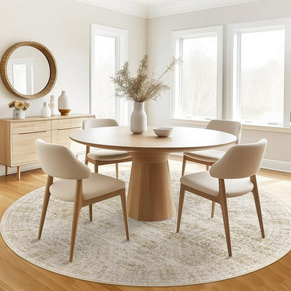9x9 Beige Round Rug 9ft Living Room Circle Rug Vintage Round Area Rug Non Slip Indoor Carpet for Apartment