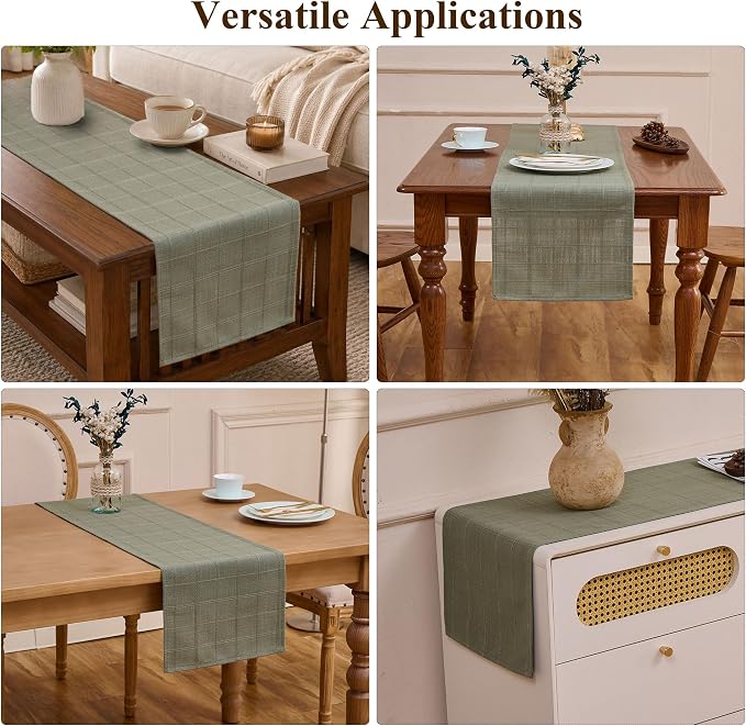 Plaid Table Runner, Woven Grid Pattern, Linen Texture Elegant Dining Table Decor - Image 2