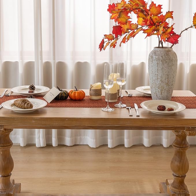 Fall Thanksgiving Boho Macrame Table Runner 12x60 Inch | Woven Burlap Rustic - Image 7