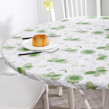 Walrus Round Vinyl Fitted Tablecloth with Flannel Backing Elastic Edge Design Table Cover Waterproof Oil-Proof PVC Table Cloth Stain-Resistant Best for 45"-56" Round