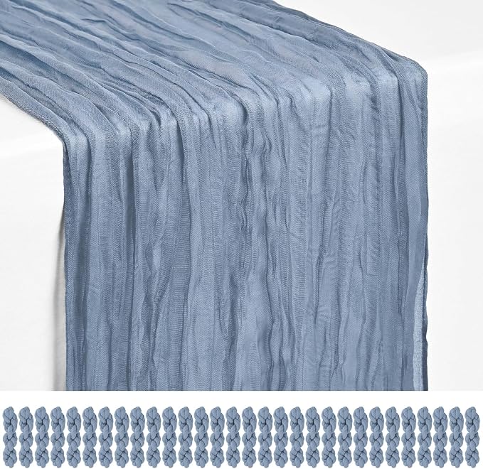 Showgeous 30 Pack Dusty Blue Cheesecloth Table Runner, 17 x 108 Inches | Boho by Showgeous