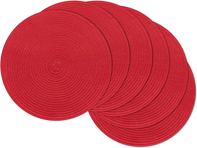 SHACOS 15 inch Round Placemats Set of 6 Braided Non Slip Washable Place Mats by SHACOS