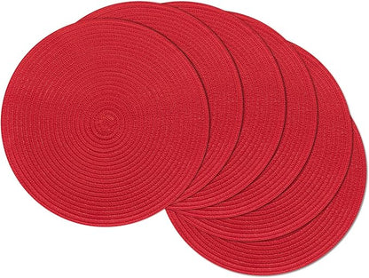 SHACOS 15 inch Round Placemats Set of 6 Braided Non Slip Washable Place Mats by SHACOS
