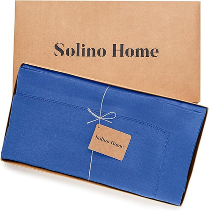 Solino Home Linen Tablecloth for Rectangle Tables 60 x 120 Inch - Classic Hemstitch 100% Pure Linen Royal Blue Table Cloth - Machine Washable Cloth Tablecloth for Spring