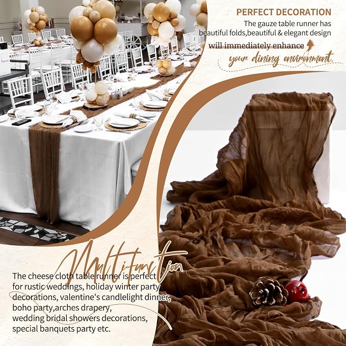4 Pack Cheesecloth Table Runner 10FT Brown Table Runner Boho Gauze Cheese Cloth - Image 6