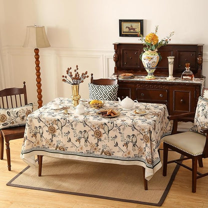 ISAENNE Designer Vintage Linen Square Table Cloth,Floral and Bird Pattern Elegant Tablecloths,Fall Wrinkle Resistant Home Decor Tablecloth for Dining Kitchen Party Christmas,67"*67"-Murad A