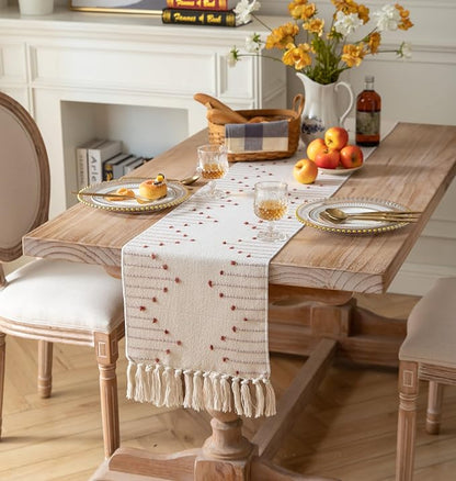 Boho Table Runner 13 x 72 Inch Long Natural Cotton Woven Runner - Image 6