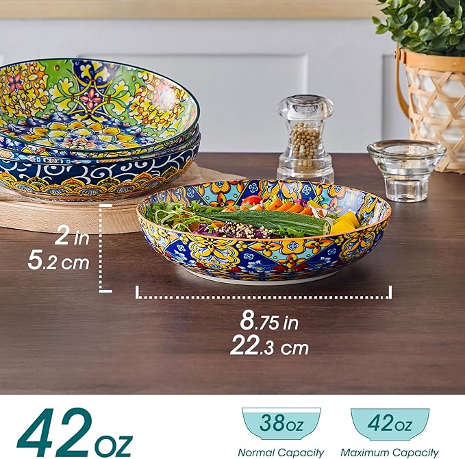 vancasso Pasta Bowls Set of 4, 42oz Ceramic Serving Bowls, Boho Pasta Plates | - Image 2
