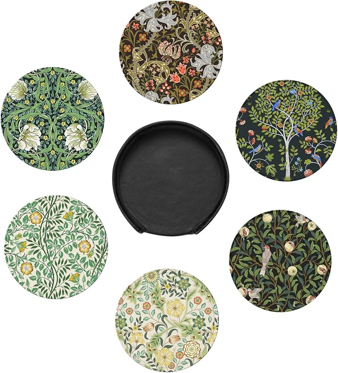 Vintage Floral Art Leather Drinks Coasters - Image 2