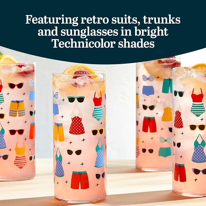 Libbey Vintage Swim Drinking Glasses Set of 4, Retro Swimsuits Design Glass - Image 4