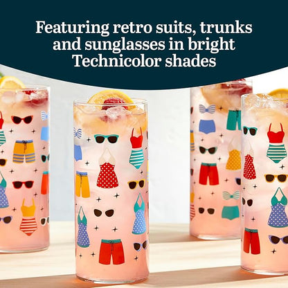 Libbey Vintage Swim Drinking Glasses Set of 4, Retro Swimsuits Design Glass - Image 4