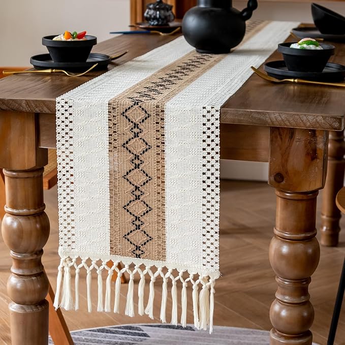 EMMTEEY Macrame Table Runner Boho Style 36 Inches Long, Scratch & Heat Resistant by EMMTEEY