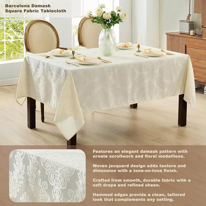 Newbridge Barcelona Luxury Damask Fabric Tablecloth, 52” Wide x 52” Square - Image 2