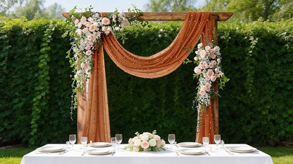 Pearl Table Runner Gauze Sheer 19FT Wedding Draping Fabric Decor | Terracotta - Image 2