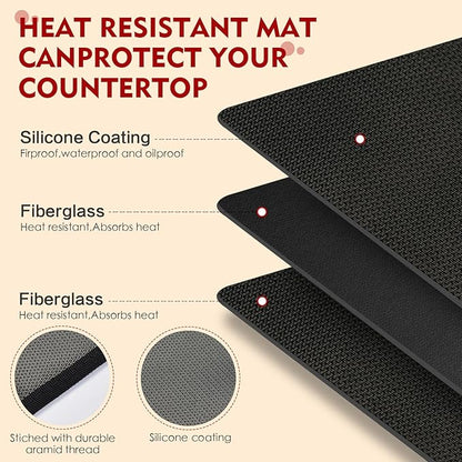 Heat Resistant Mats for Countertop,16x24 in Silicone Heat Resistant Mat for Air Fryer, Fireproof Pad for Coffee Maker,Toaster, Oven, Kitchen Countertop Protector Compatible with Ninja,COSORI, 2PCS