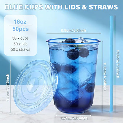 KesaPlan 50 Pack 16 oz Blue Plastic Party Cups - Image 2