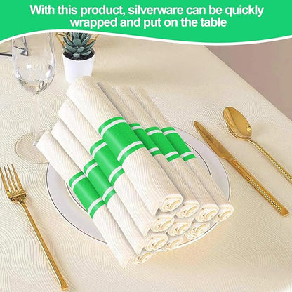 Germiwipe Paper Napkin Bands,Napkin Rings Self Adhesive,Silverware Wraps Bands - Perfect for Birthday Parties, Weddings, Family Reunion & Events (Classic Green -500 PCS)