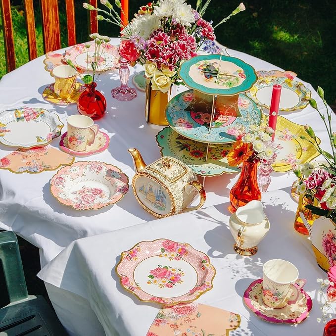 Talking Tables 24 x 7 oz Vintage Floral Paper Tea Cups & Saucer Set, Disposable - Image 2