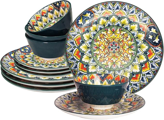 YA JU Mandala Dinnerware Sets Serves 4, Buffet Dinnerware, Boho Plates and by Jinsongdafa