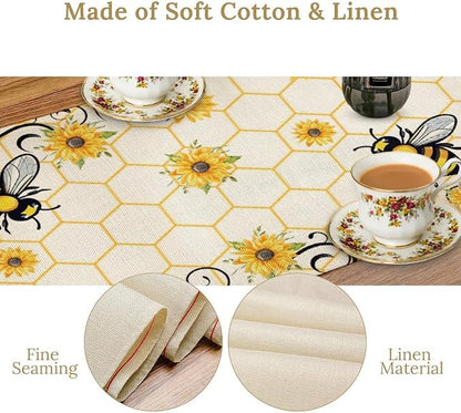 Bee Sunflower Table Runner, Farmhouse Orange Honeycomb Vintage Spring Summer - Image 5