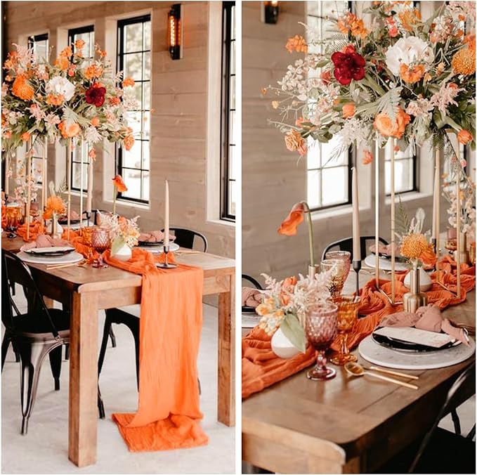 6 Pack Orange Cheesecloth Table Runner 35 x 120 Inch | Boho Gauze Fabric - Image 6