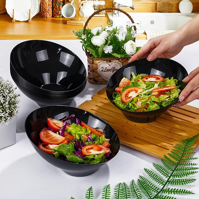 bUCLA 12 Pack Black Plastic Serving Bowls - 20 OZ Angled Bowls Disposable - Image 3