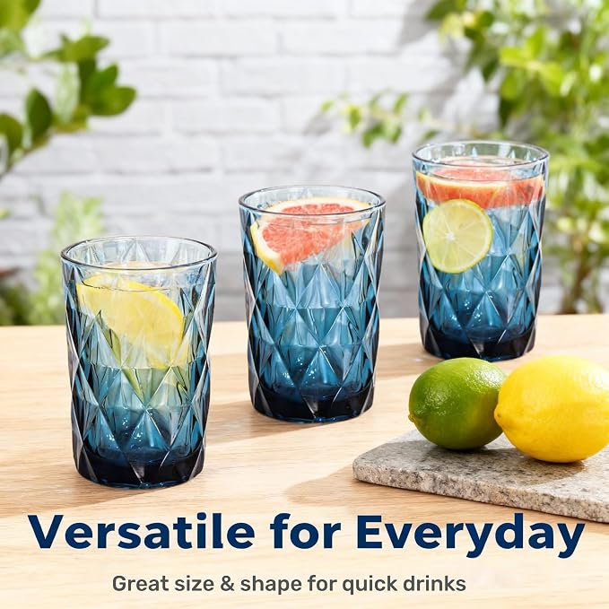 Bandesun Drinking Glass set of 6 Modern Glassware Diamond Pattern Tumbler - Image 4